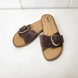 Born Miarra Brown Suede Slide Sandals With Buckle Detail &amp; Comfort Insole Women'