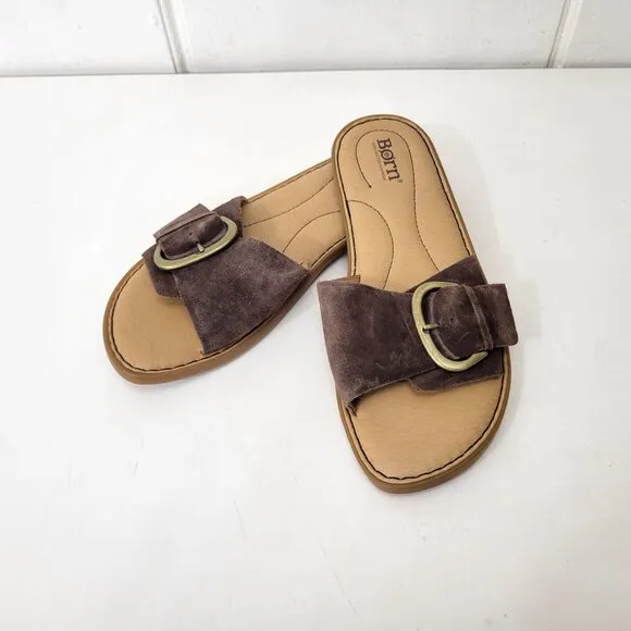 Born Miarra Brown Suede Slide Sandals With Buckle Detail &amp; Comfort Insole Women'
