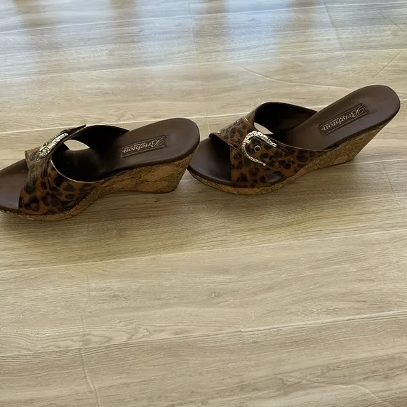 Brighton Vintage Y2K  Leopard Print Wedge Sandals  7.5 M