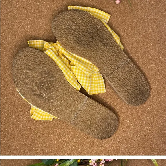 Brother Vellies Yellow Gingham Bow Sandals