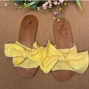 Brother Vellies Yellow Gingham Bow Sandals