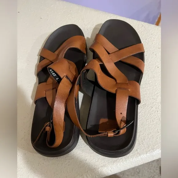 C Gino Cherutti Brown‎ Handmade Leather Mens Sandals comfort Summer Fisherman 10