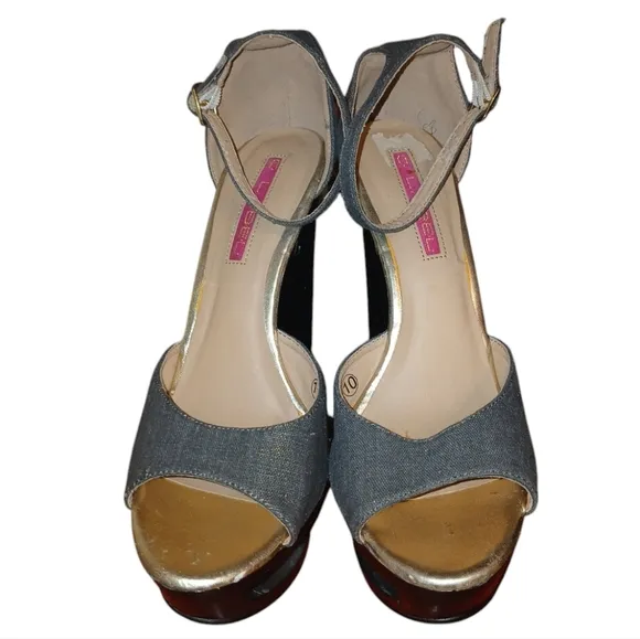 C Label Black and Gray Geometric Heel Cut Out Platform Sandals size 10