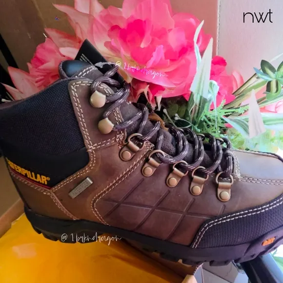 Caterpillar Brown Black Steel Toe Work Boots Bootues Unisex