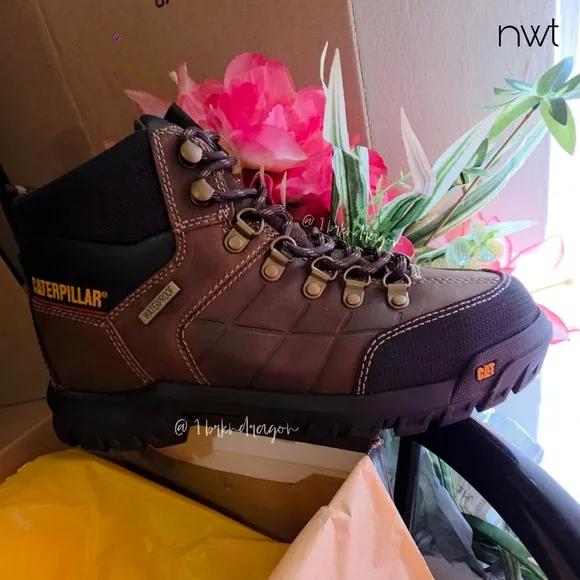 Caterpillar Brown Black Steel Toe Work Boots Bootues Unisex
