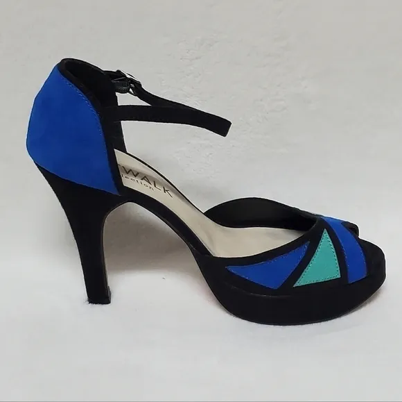 CATWALK Collection Blue Green Colorblock Faux Suede Ankle-Strap Platform Heels