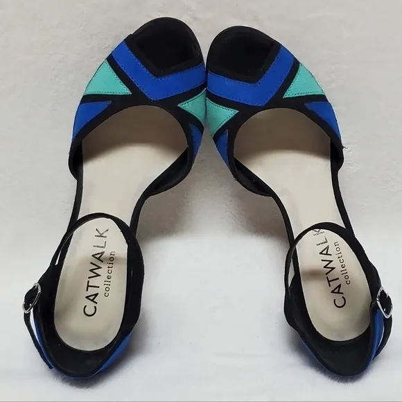 CATWALK Collection Blue Green Colorblock Faux Suede Ankle-Strap Platform Heels
