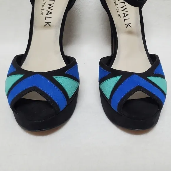 CATWALK Collection Blue Green Colorblock Faux Suede Ankle-Strap Platform Heels