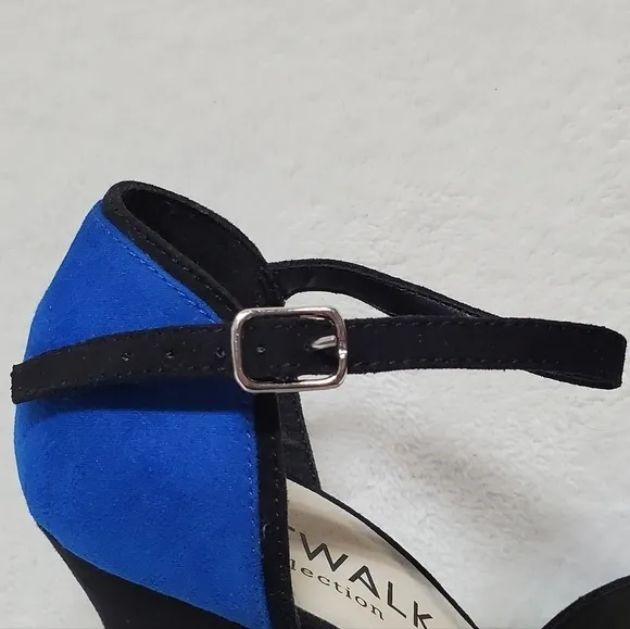 CATWALK Collection Blue Green Colorblock Faux Suede Ankle-Strap Platform Heels