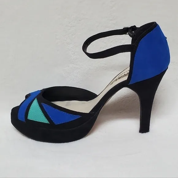 CATWALK Collection Blue Green Colorblock Faux Suede Ankle-Strap Platform Heels