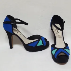 CATWALK Collection Blue Green Colorblock Faux Suede Ankle-Strap Platform Heels