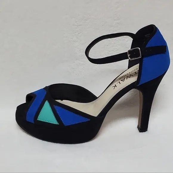 CATWALK Collection Blue Green Colorblock Faux Suede Ankle-Strap Platform Heels
