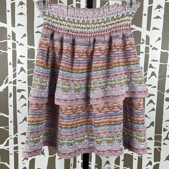 Cecilia Prado $198 New Knitted Tiered Hem Smocked Waist Mini Skirt S