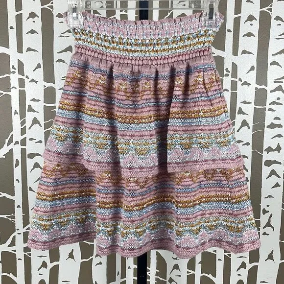Cecilia Prado $198 New Knitted Tiered Hem Smocked Waist Mini Skirt S