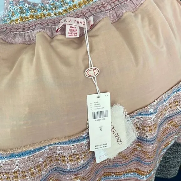 Cecilia Prado $198 New Knitted Tiered Hem Smocked Waist Mini Skirt S