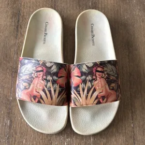 Cesare Paciotti Cream Sandals with Tropical Print