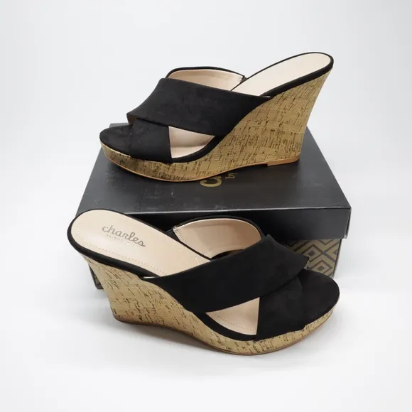 Charles By Charles David Womens Latrice Wedge‎ Heeled Sandals Black Size 10