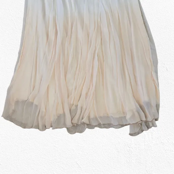 Chico's Cream Beige Crinkle Boho Flowy Lined Ombre Pleated Maxi Skirt Size 2