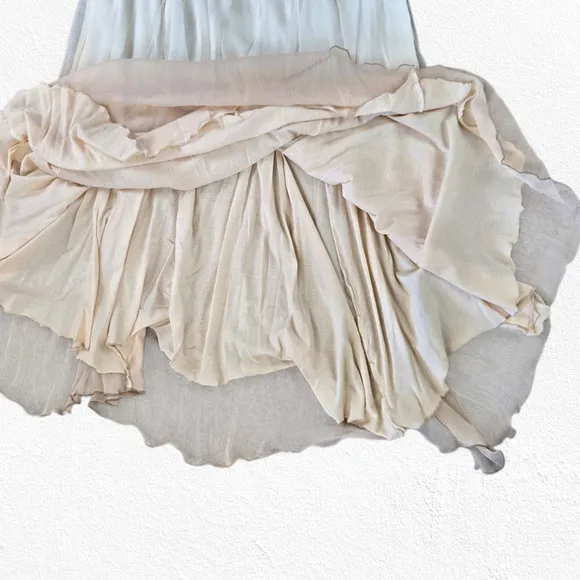 Chico's Cream Beige Crinkle Boho Flowy Lined Ombre Pleated Maxi Skirt Size 2