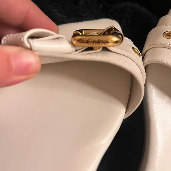 Chloe White Sandals with Gold Accents