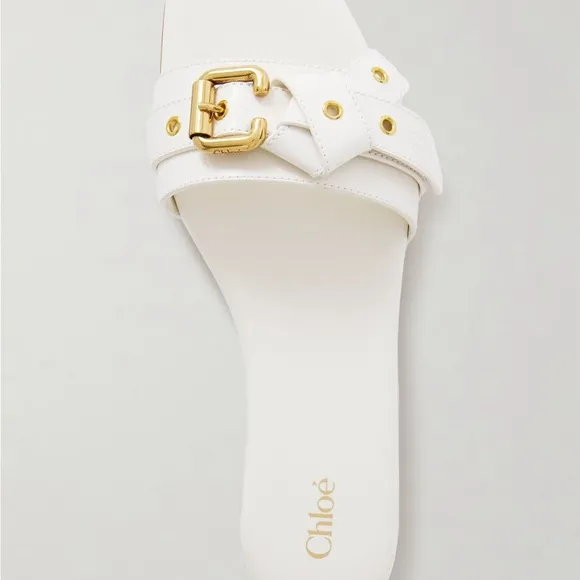 Chloe White Sandals with Gold Accents