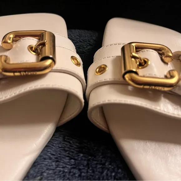 Chloe White Sandals with Gold Accents