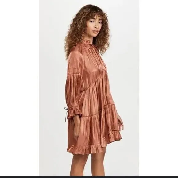 Cinq a Sept Phyllis Shirred Peasant Dress-Bronze Orange-00