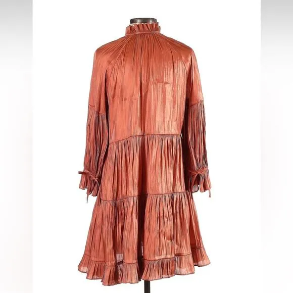 Cinq a Sept Phyllis Shirred Peasant Dress-Bronze Orange-00