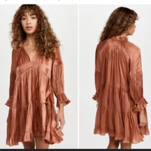 Cinq a Sept Phyllis Shirred Peasant Dress-Bronze Orange-00
