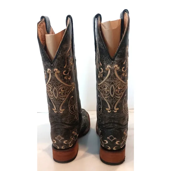 Circle G Womens Embroidery Crackle Leather Snip Toe Boots Size 7.5 NIB