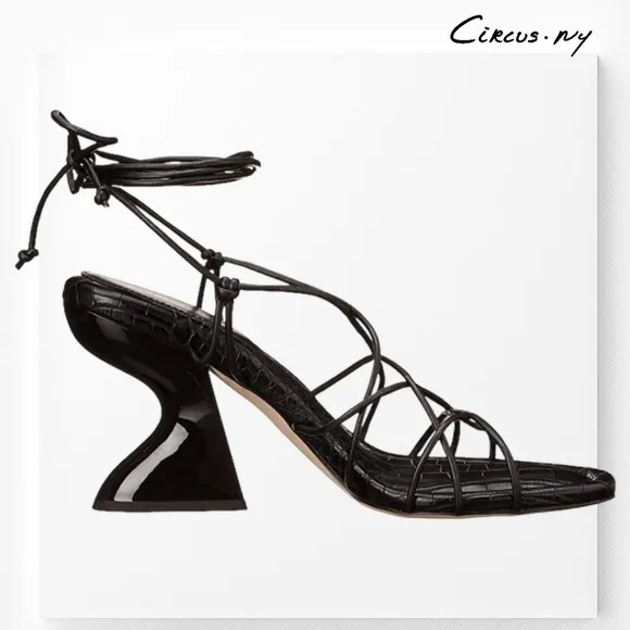 CIRCUS by SAM EDELMAN Blanche Tie-Up Sculpted 3.75&quot; Heel Black Sandals NWT/8M