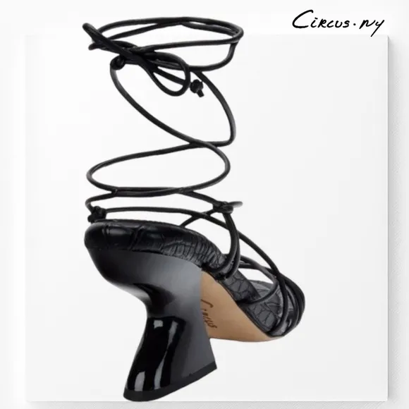 CIRCUS by SAM EDELMAN Blanche Tie-Up Sculpted 3.75&quot; Heel Black Sandals NWT/8M
