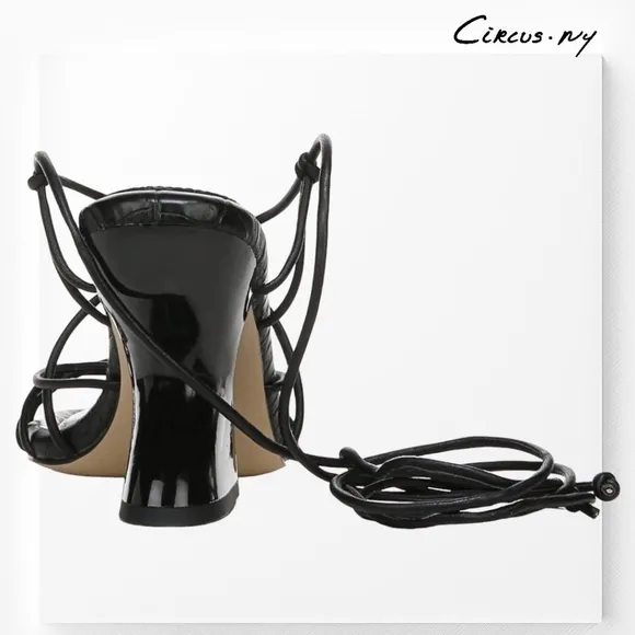 CIRCUS by SAM EDELMAN Blanche Tie-Up Sculpted 3.75&quot; Heel Black Sandals NWT/8M