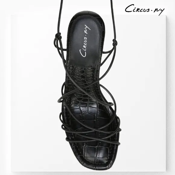 CIRCUS by SAM EDELMAN Blanche Tie-Up Sculpted 3.75&quot; Heel Black Sandals NWT/8M