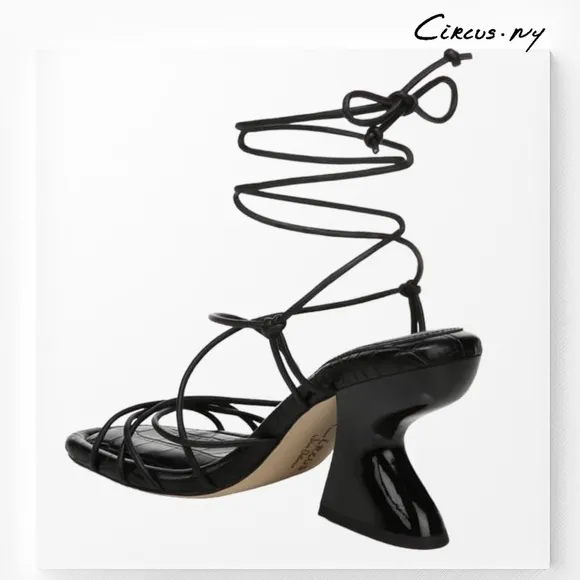 CIRCUS by SAM EDELMAN Blanche Tie-Up Sculpted 3.75&quot; Heel Black Sandals NWT/8M