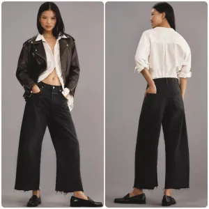 Citizens of Humanity Ayla Crop Wide Leg Jeans in Bronson Black Size 28
