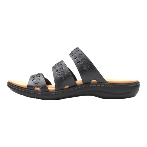 CLARKS COLKECTION Black Leather LAURIEANN Cove Ajustable Velcro Flat Sandals 9W