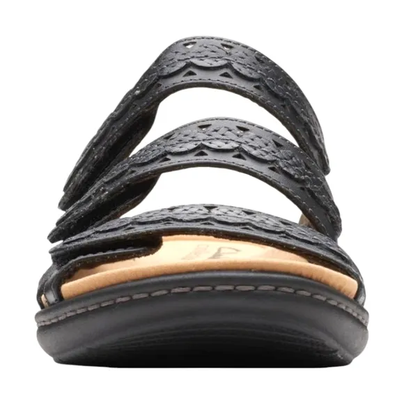 CLARKS COLKECTION Black Leather LAURIEANN Cove Ajustable Velcro Flat Sandals 9W
