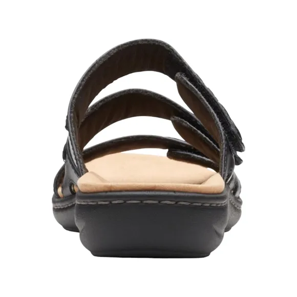 CLARKS COLKECTION Black Leather LAURIEANN Cove Ajustable Velcro Flat Sandals 9W