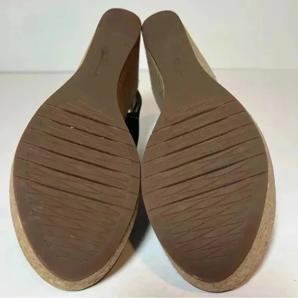 Clarks Collection Stasha Hale Black Leather Wedge Sandals Shoes Cork Heel 8