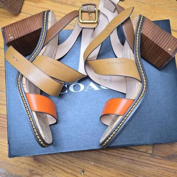 Coach Women's Tan and Orange Sandals