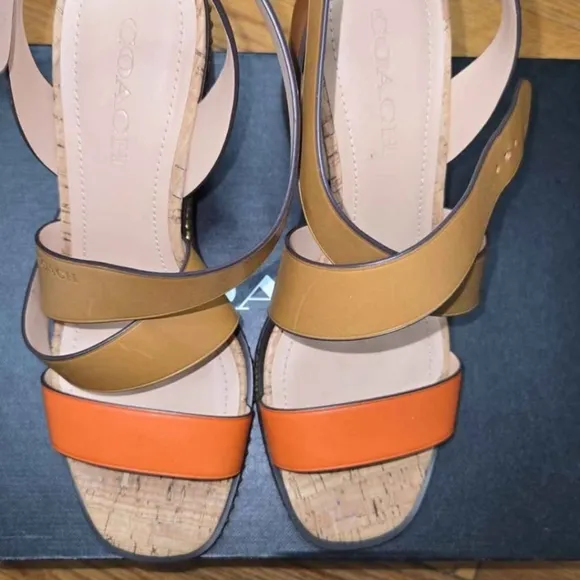 Coach Women's Tan and Orange Sandals