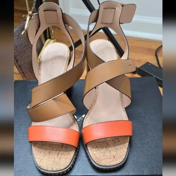 Coach Women's Tan and Orange Sandals