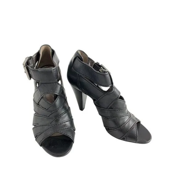 Coach Harah A3630 Heels Sandals Leather $198 Black Size 7.5B M Buckle 6358