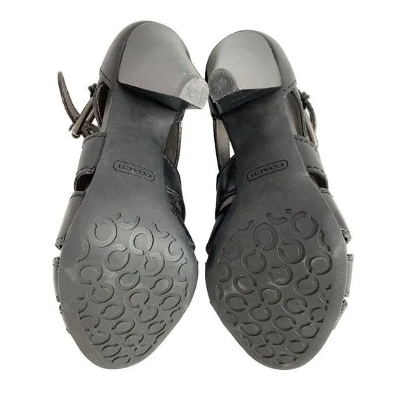 Coach Harah A3630 Heels Sandals Leather $198 Black Size 7.5B M Buckle 6358