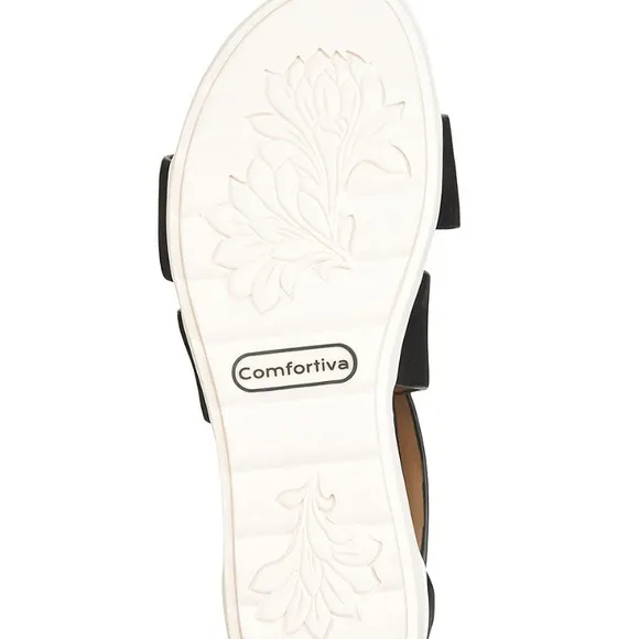 Comfortiva Black Pacifica Leather Wedge Sandals Womens Size 6.5 NEW
