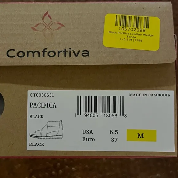 Comfortiva Black Pacifica Leather Wedge Sandals Womens Size 6.5 NEW
