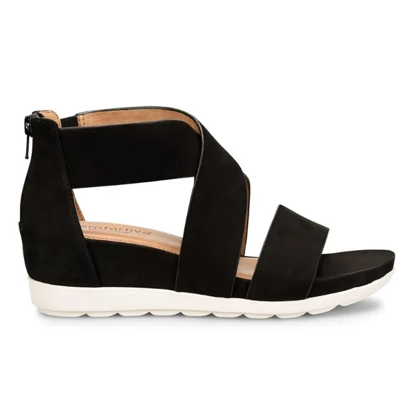 Comfortiva Black Pacifica Leather Wedge Sandals Womens Size 6.5 NEW