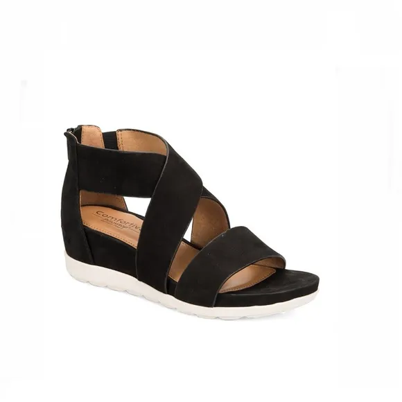 Comfortiva Black Pacifica Leather Wedge Sandals Womens Size 6.5 NEW