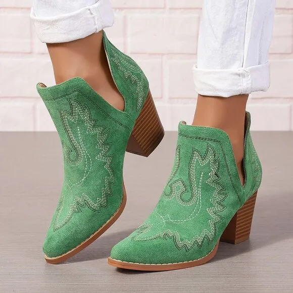 Cowboy Boots for Women Cowgirl Ankle Western Embroidered Stitched Pointed Toe